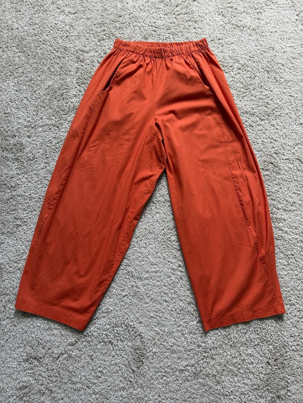 Made in Italy Cotton Barrel Leg Capris Rust Orange Pull On Balloon Wide Leg